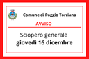 Sciopero generale di giovedì 16 dicembre, garantiti i servizi essenziali